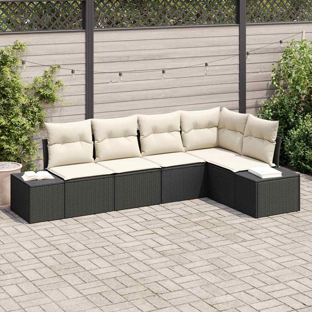 Conjunto de Sofá de Jardim 5 pcs Preto vime PE