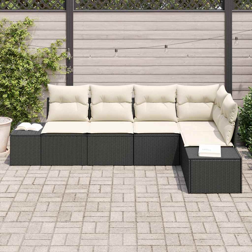 Conjunto de Sofá de Jardim 5 pcs Preto vime PE