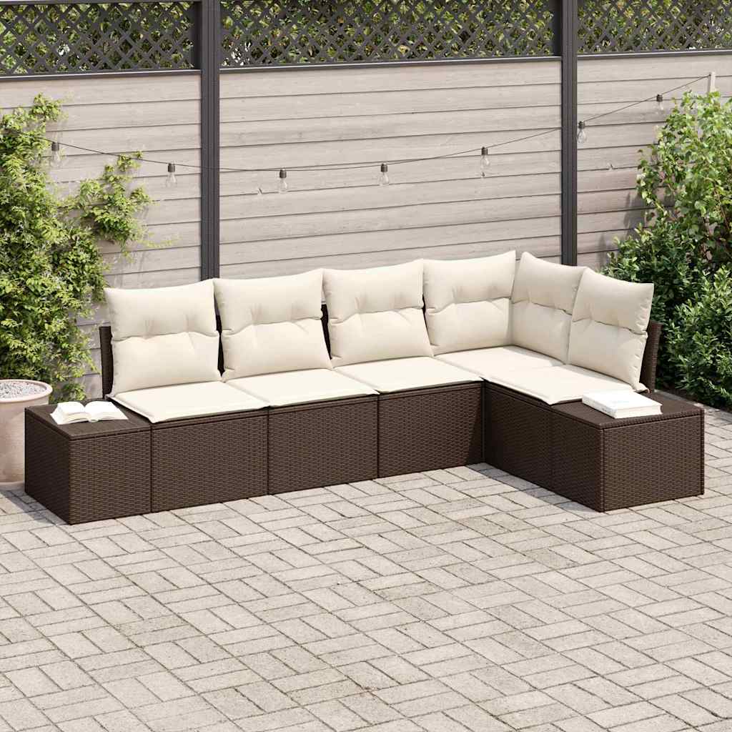 Conjunto de Sofá de Jardim 5 pcs Castanho vime PE