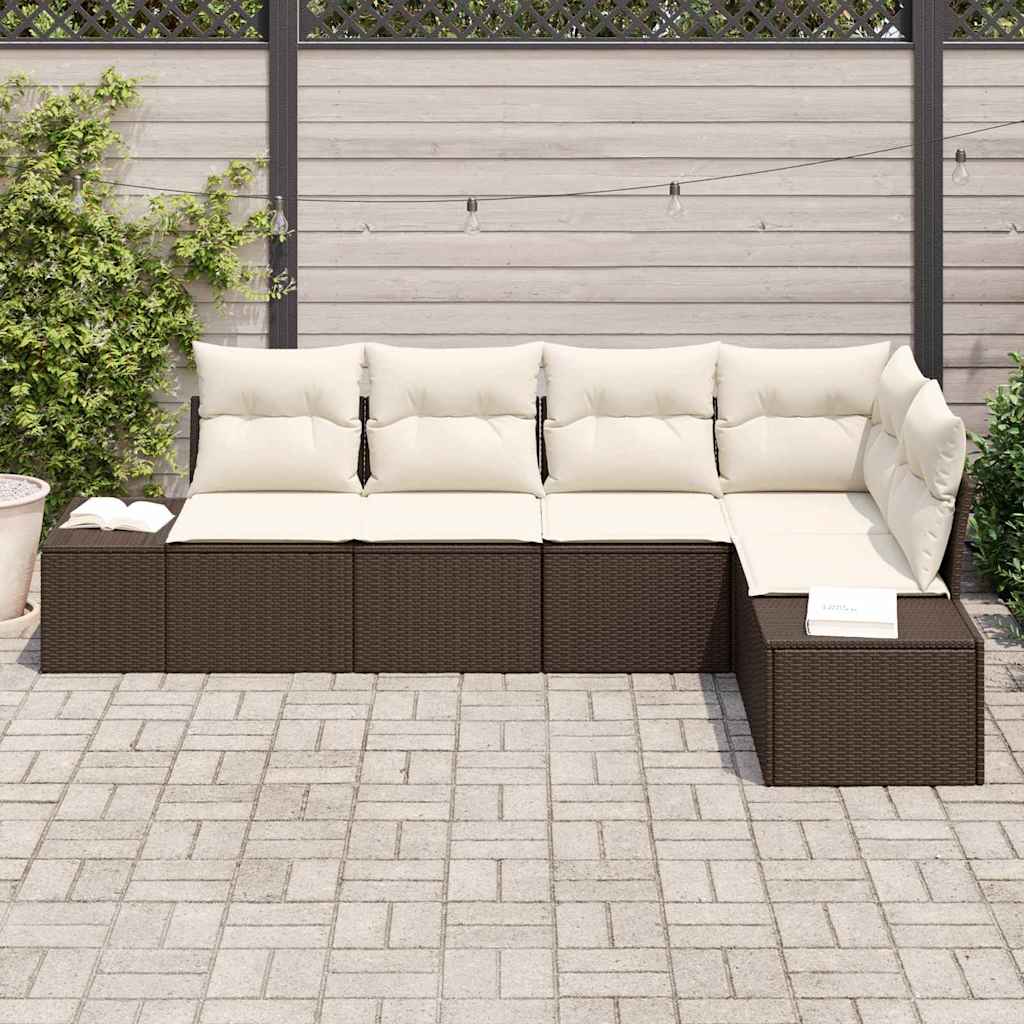 Conjunto de Sofá de Jardim 5 pcs Castanho vime PE