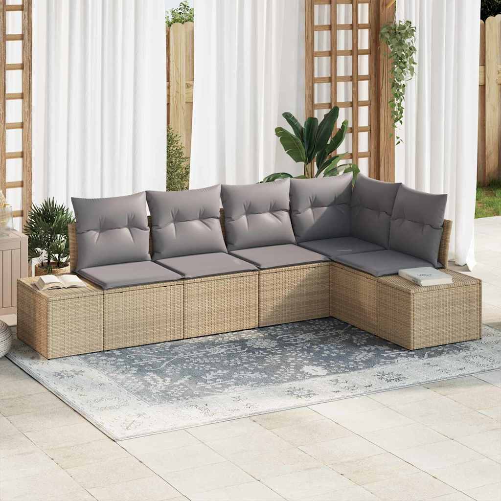 Conjunto de Sofá de Jardim 5 pcs Bege vime PE