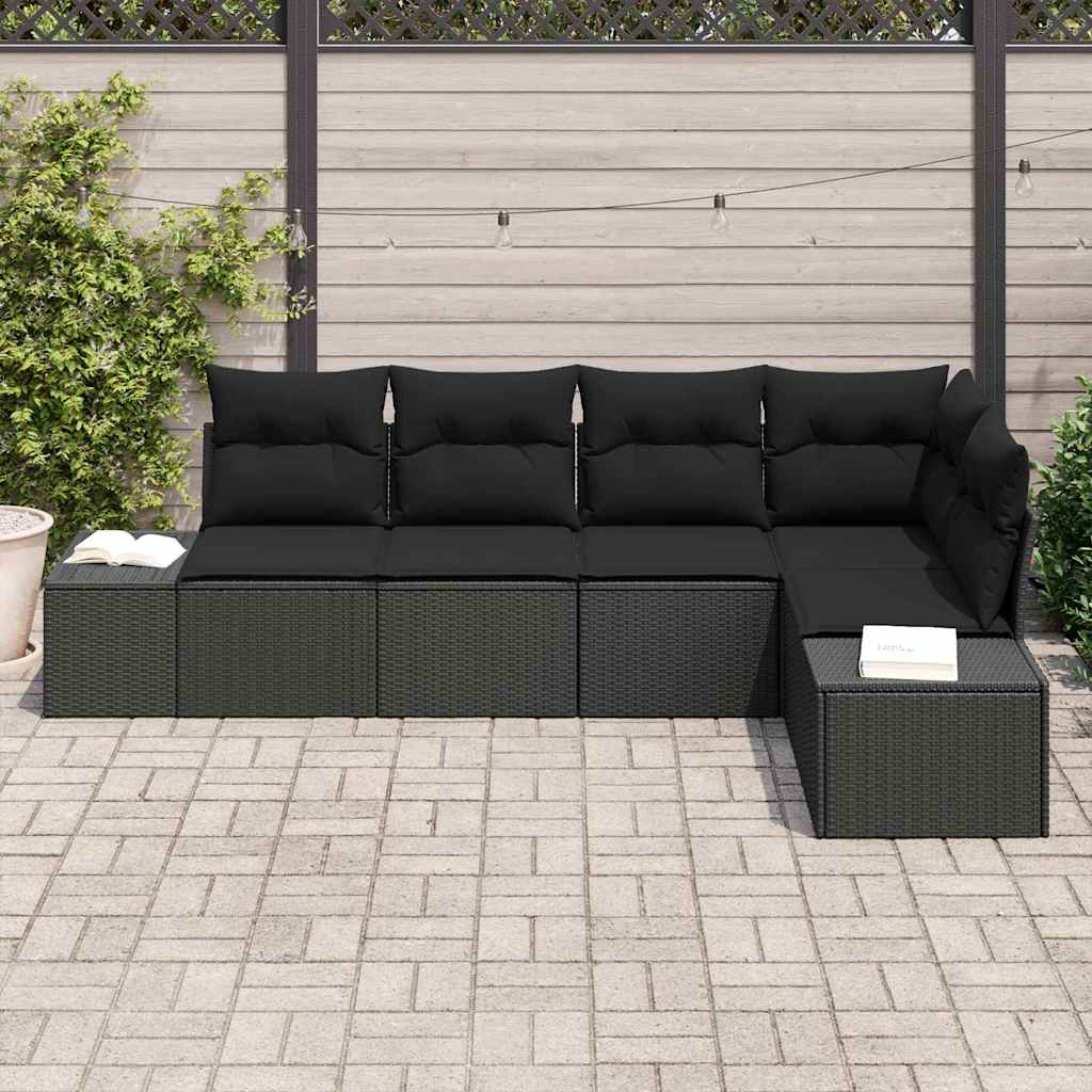 Conjunto de Sofá de Jardim 5 pcs Preto vime PE