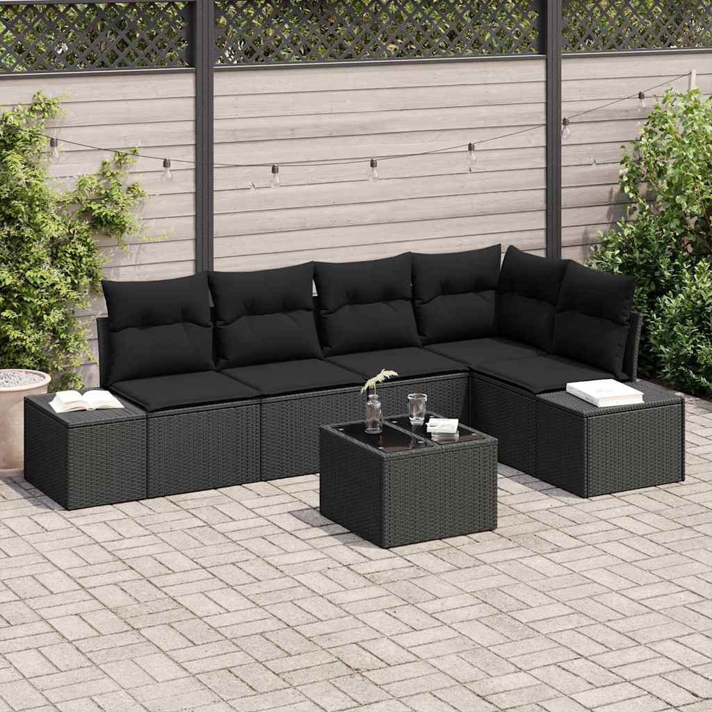 Conjunto de Sofá de Jardim 6 pcs Preto vime PE