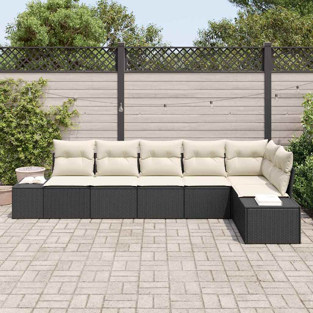 Conjunto de Sofá de Jardim 6 pcs Preto e Creme vime PE