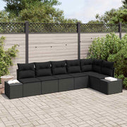 Conjunto de Sofá de Jardim com almofada 6 pcs Preto vime PE
