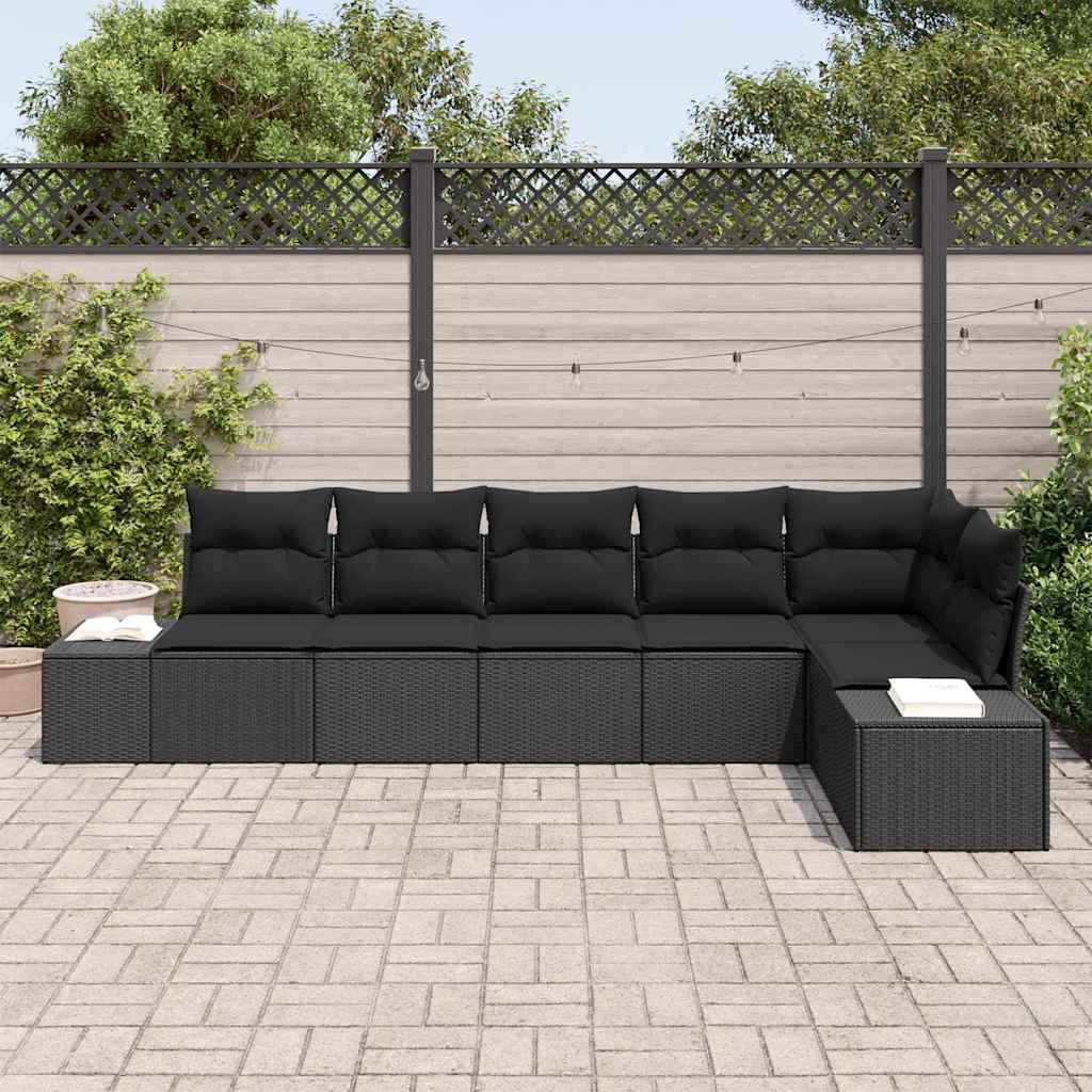 Conjunto de Sofá de Jardim com almofada 6 pcs Preto vime PE