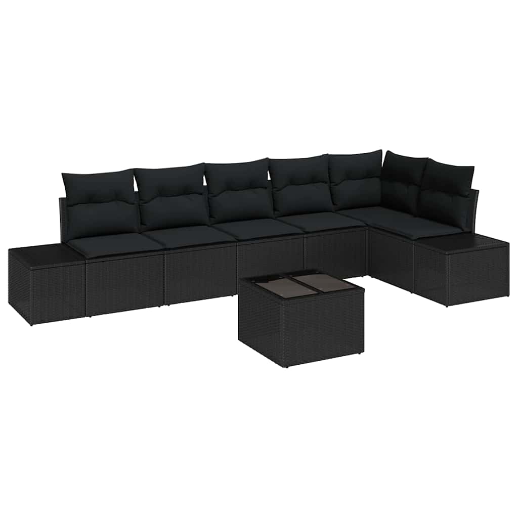 Conjunto de Sofá de Jardim com almofada 7 pcs Preto vime PE
