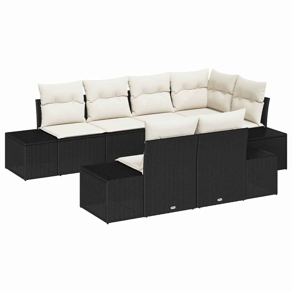 Conjunto de Sofá de Jardim 7 pcs Preto e Creme vime PE