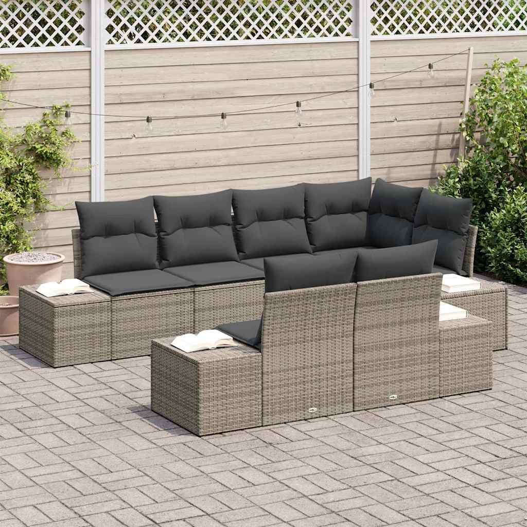 Conjunto de Sofá de Jardim 7 pcs Cinzeto Rattan Sintético