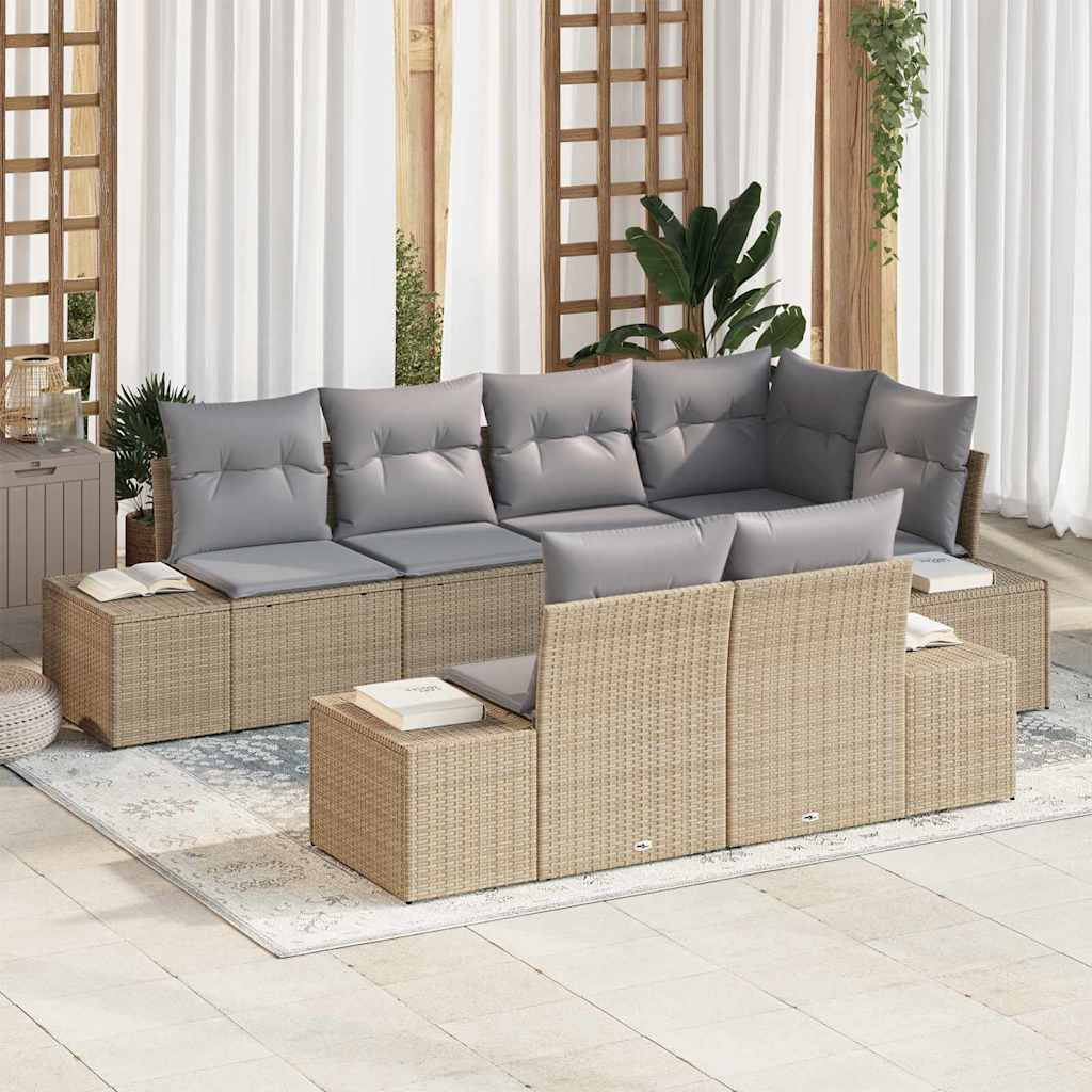 Conjunto de Sofá de Jardim 7 pcs Bege e Cinza vime PE