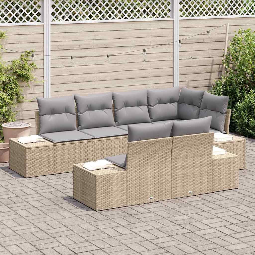 Conjunto de Sofá de Jardim 7 pcs Bege e Cinza vime PE