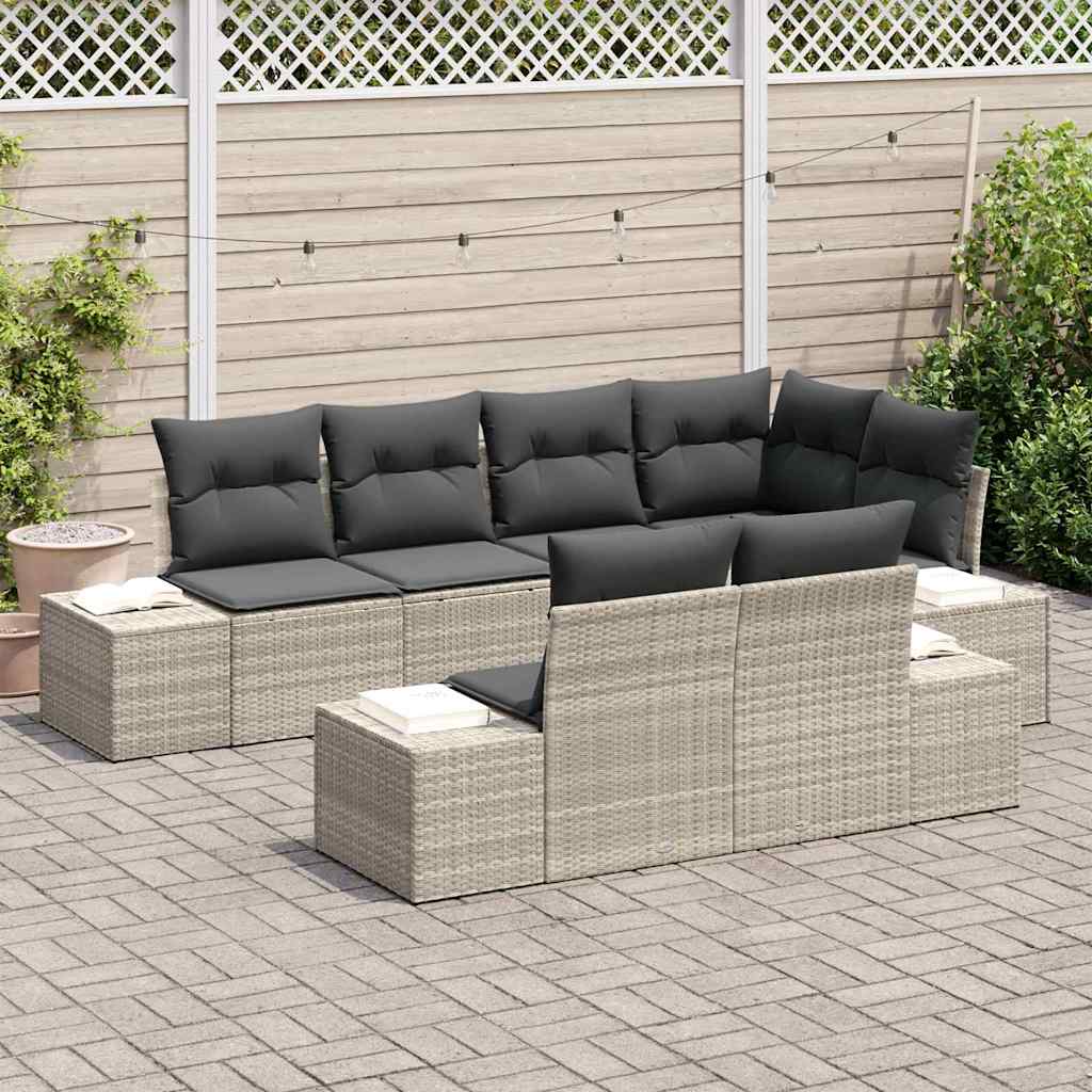 Conjunto de Sofá de Jardim 7 pcs Cinzento-claro vime PE