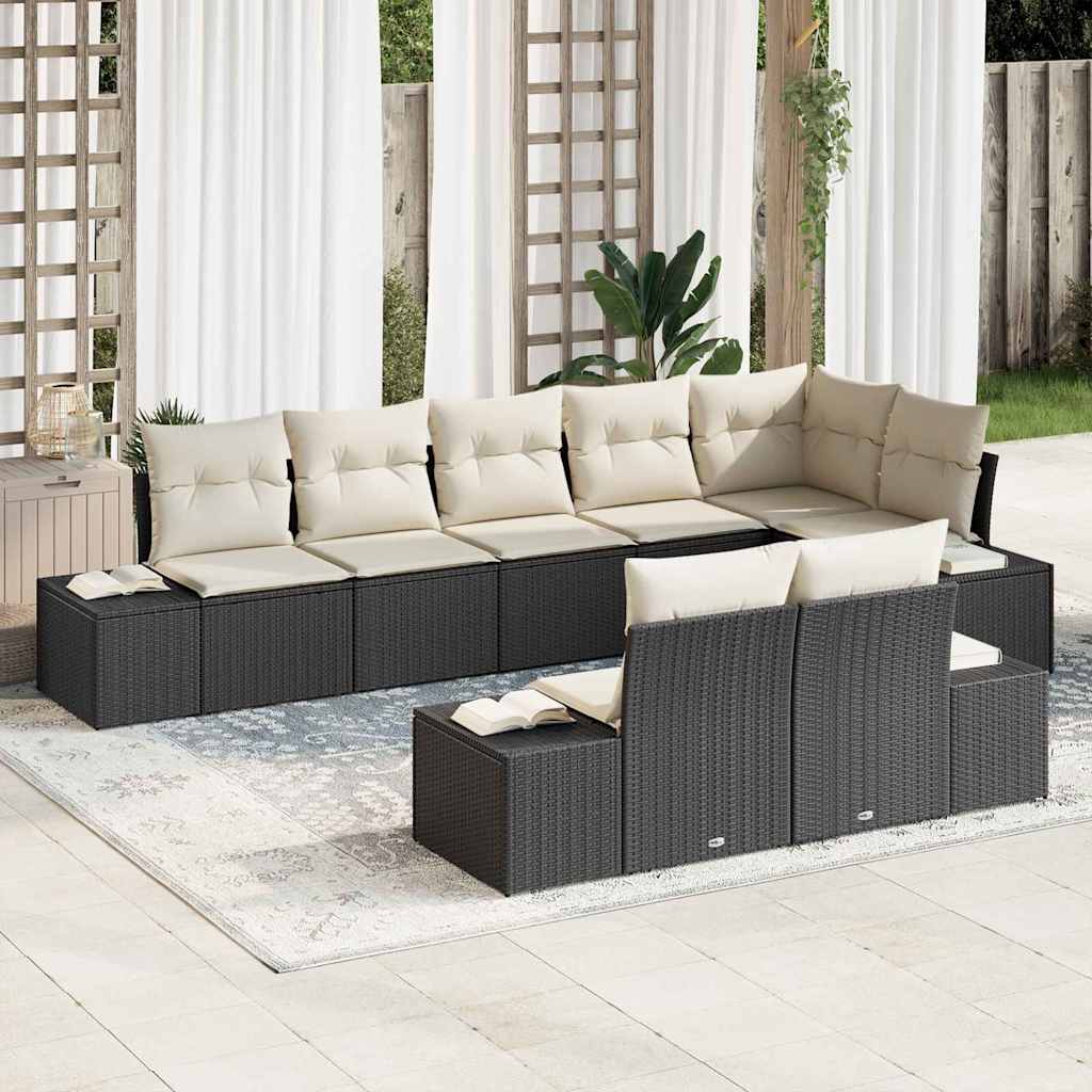 Conjunto de Sofá de Jardim 8 pcs Preto e Creme vime PE
