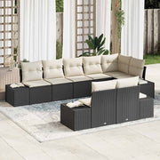 Conjunto de Sofá de Jardim 8 pcs Preto e Creme vime PE