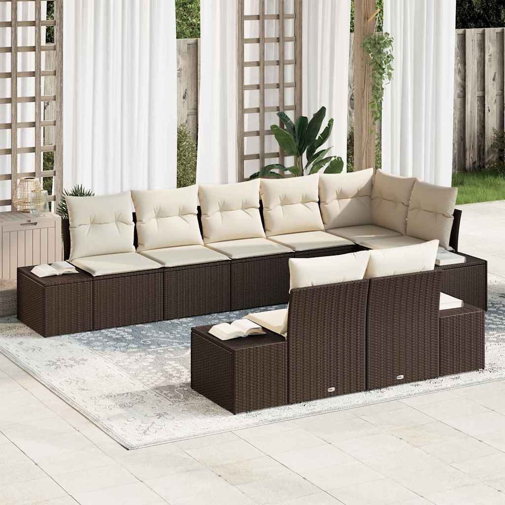 Conjunto de Sofá de Jardim 8 pcs Marrom e Creme vime PE