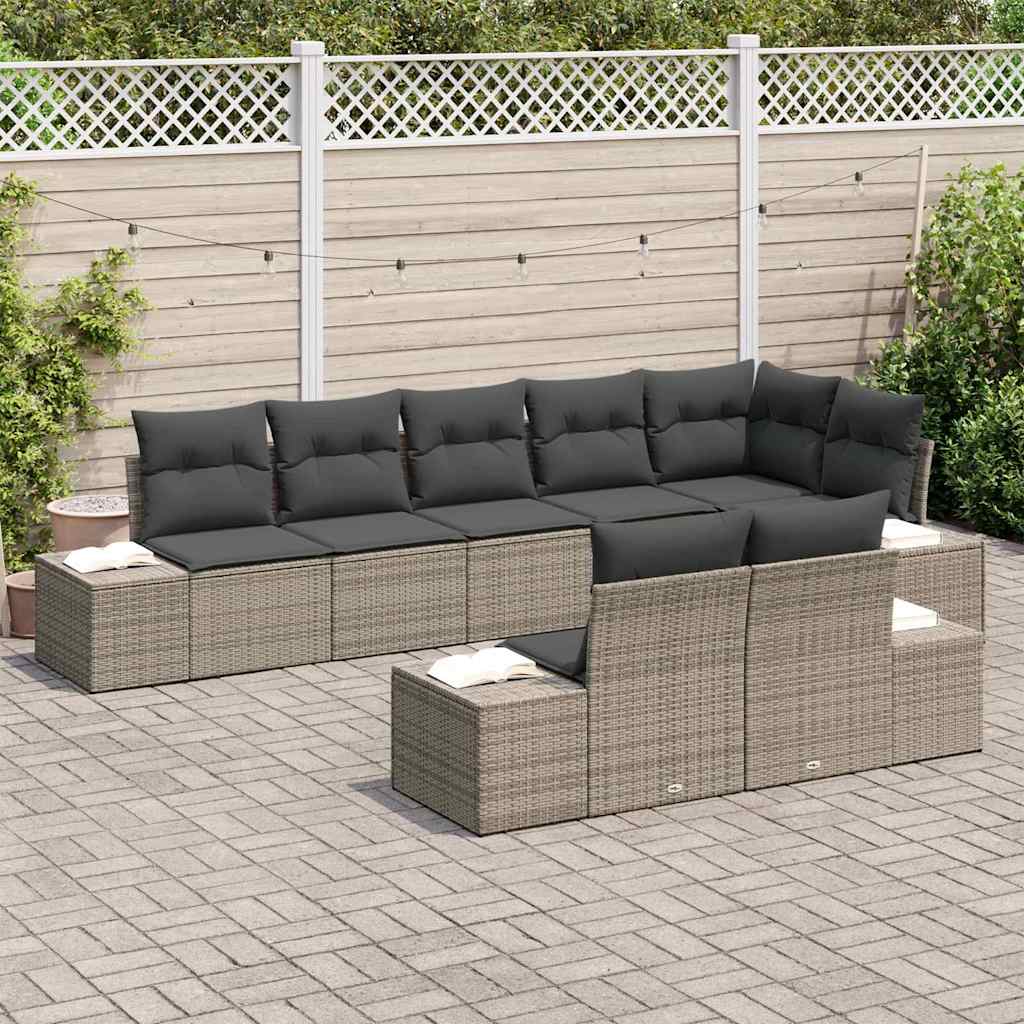 Conjunto de Sofá de Jardim com almofada 8 pcs Cinzeto vime PE