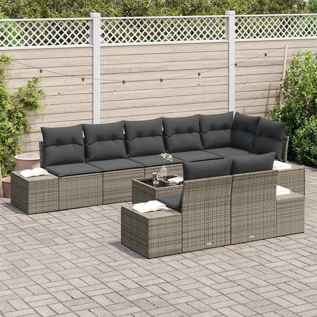 Conjunto de Sofá de Jardim com almofada 9 pcs Cinzeto vime PE
