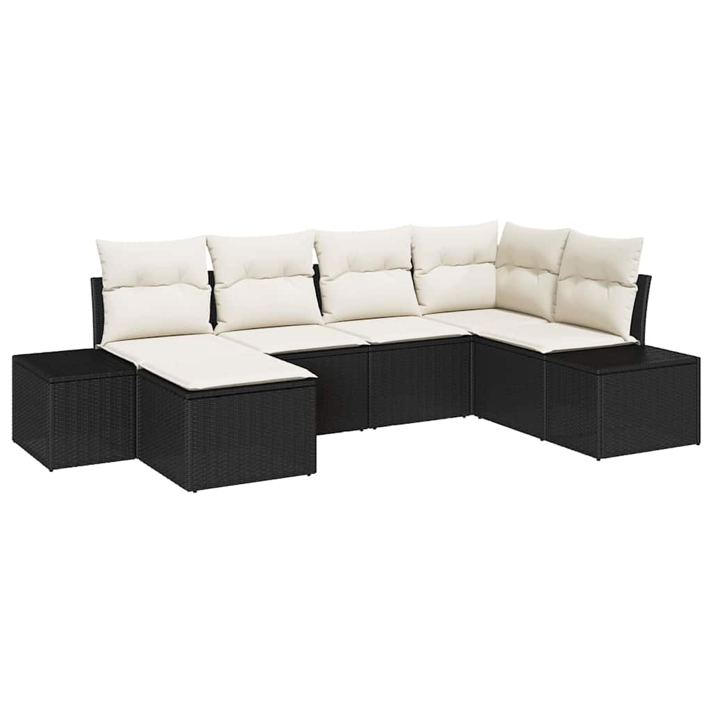 Conjunto de Sofá de Jardim 6 pcs Preto e Creme vime PE