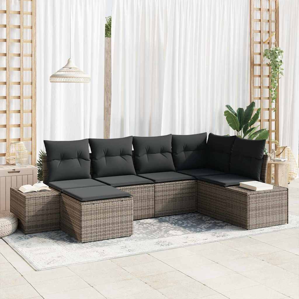 Conjunto de Sofá de Jardim com almofada 6 pcs Cinzeto vime PE