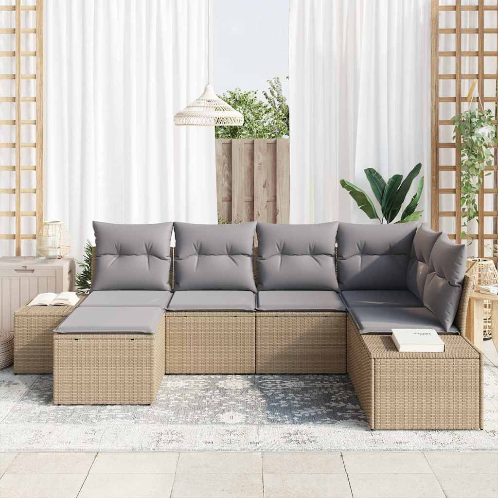 Conjunto de Sofá de Jardim 6 pcs Bege e Cinza vime PE