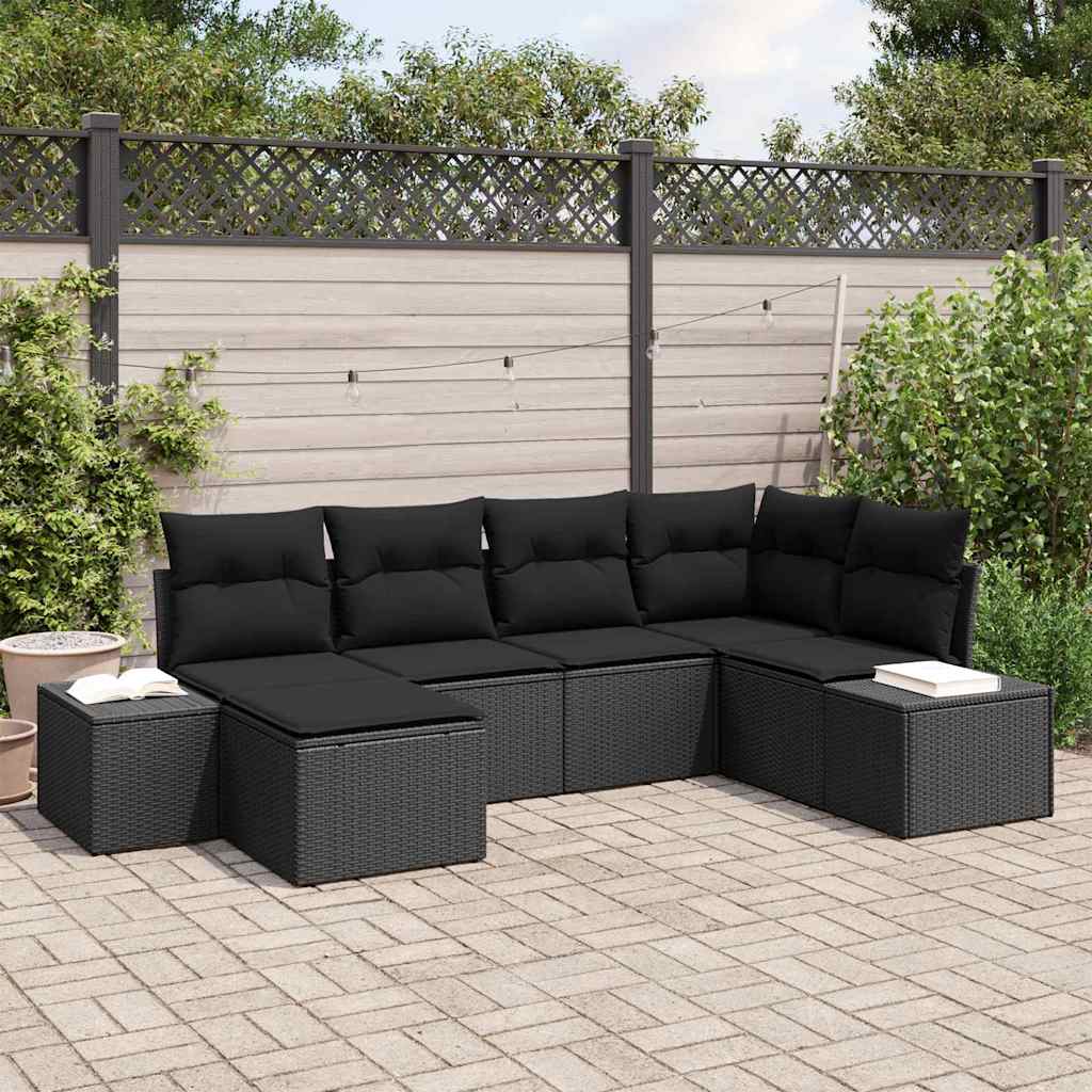 Conjunto de Sofá de Jardim com almofada 6 pcs Preto vime PE