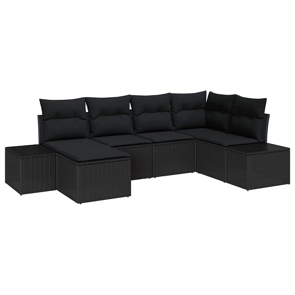 Conjunto de Sofá de Jardim com almofada 6 pcs Preto vime PE