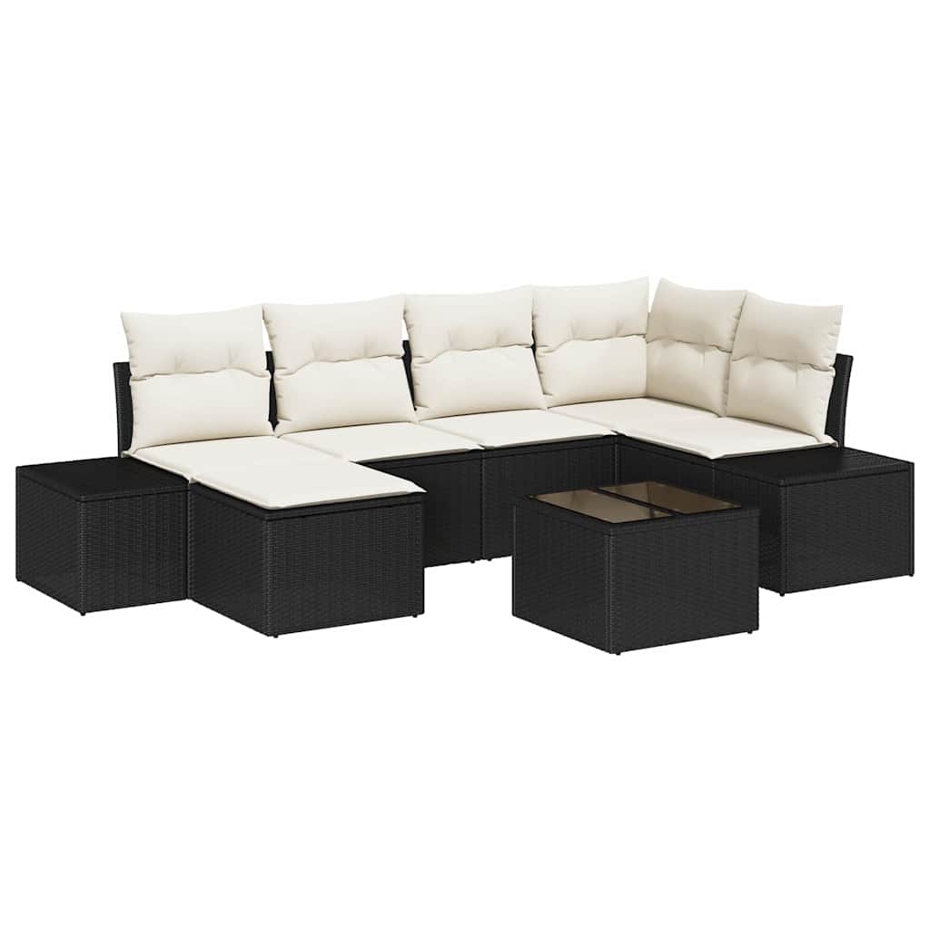 Conjunto de Sofá de Jardim 7 pcs Preto e creme Rattan Sintético