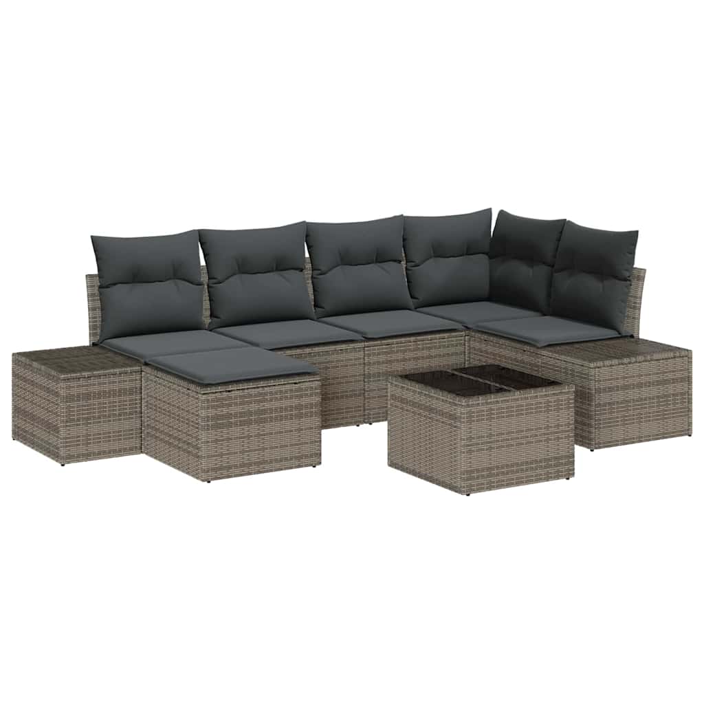Conjunto de Sofá de Jardim com almofada 7 pcs Cinzeto vime PE
