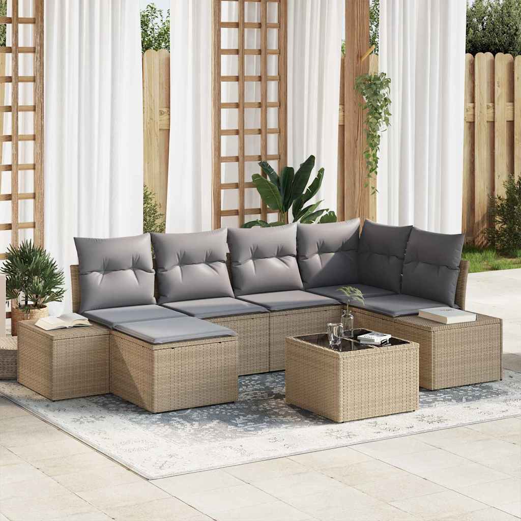 Conjunto de Sofá de Jardim 7 pcs Bege e Cinza vime PE