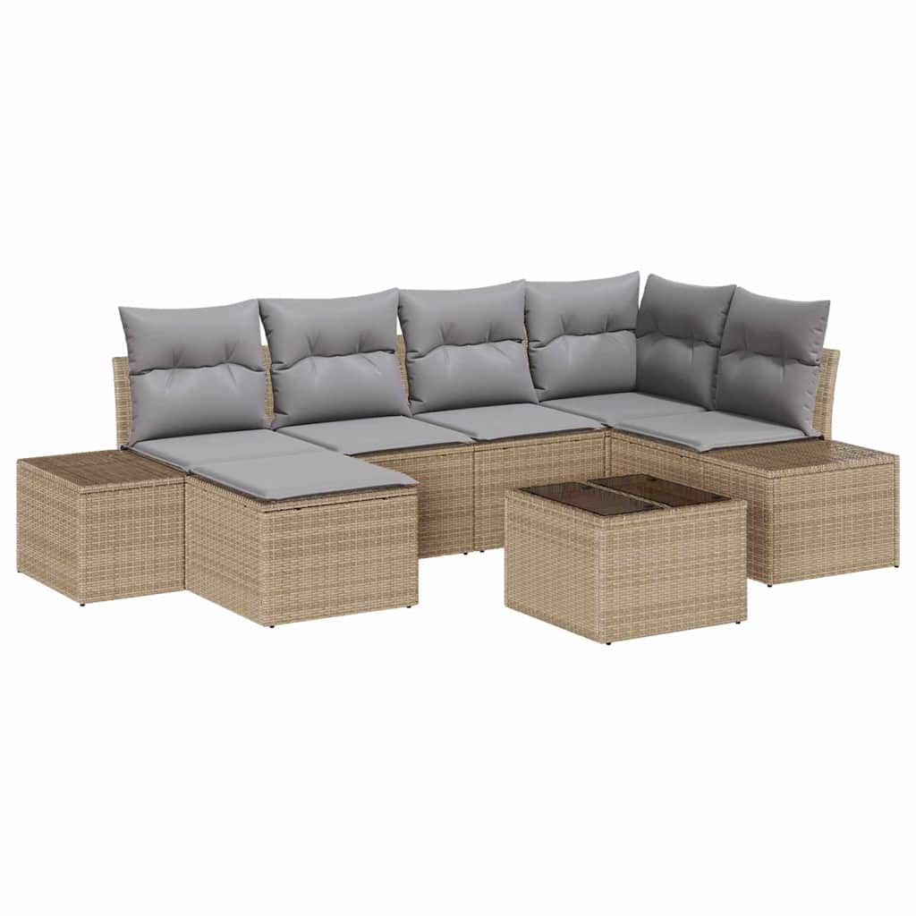 Conjunto de Sofá de Jardim 7 pcs Bege e Cinza vime PE