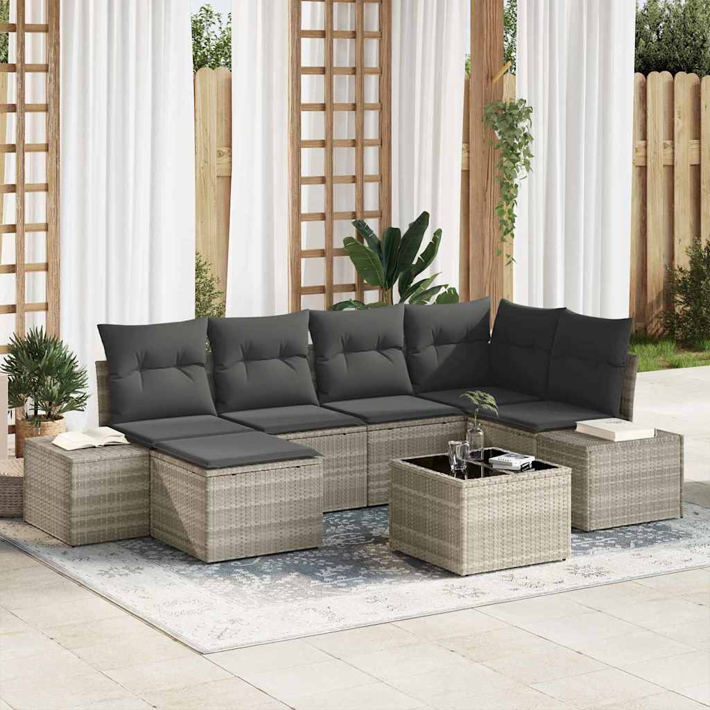 Conjunto de Sofá de Jardim 7 pcs Cinzento-claro vime PE