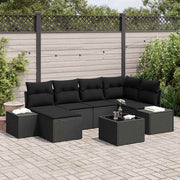 Conjunto de Sofá de Jardim com almofada 7 pcs Preto vime PE