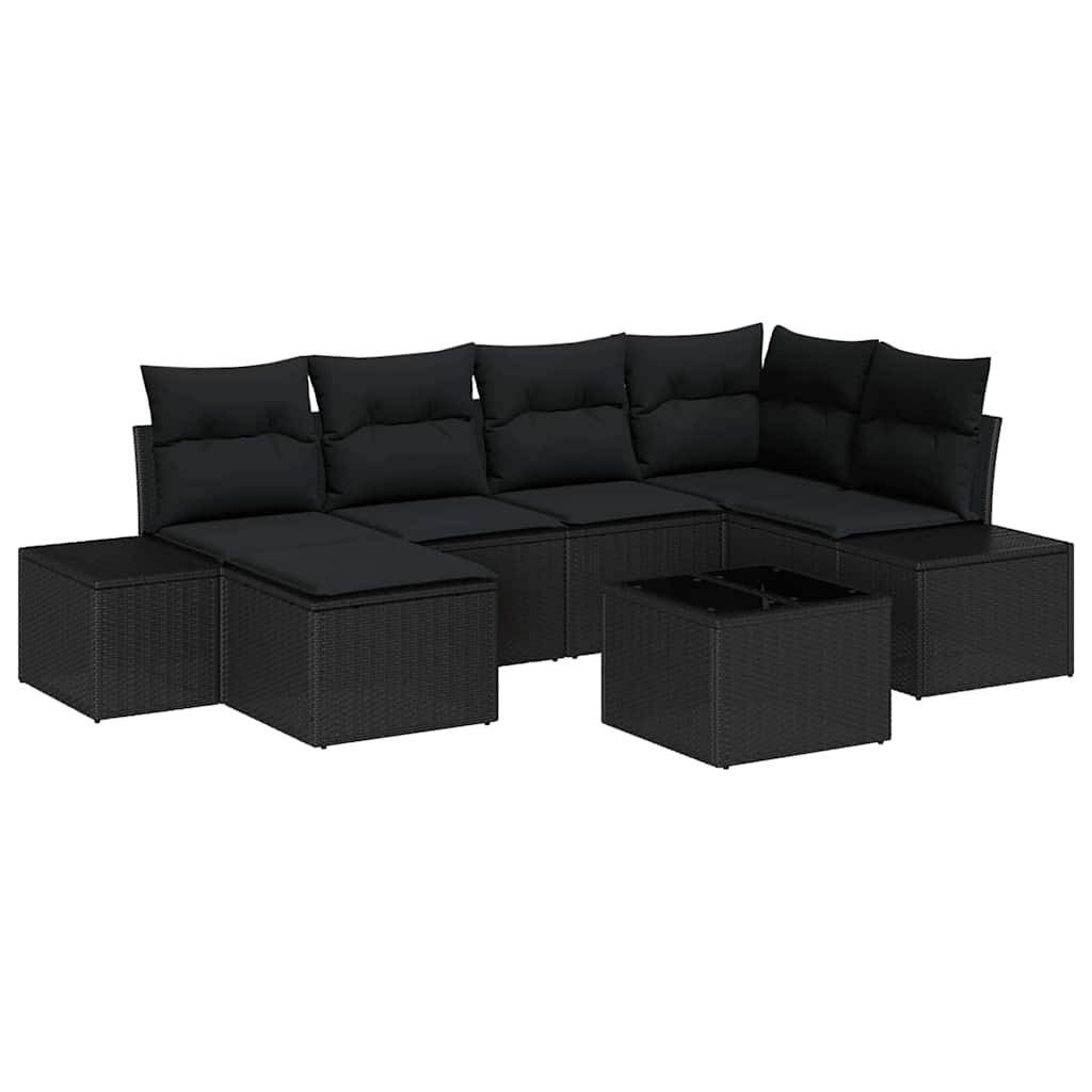 Conjunto de Sofá de Jardim com almofada 7 pcs Preto vime PE