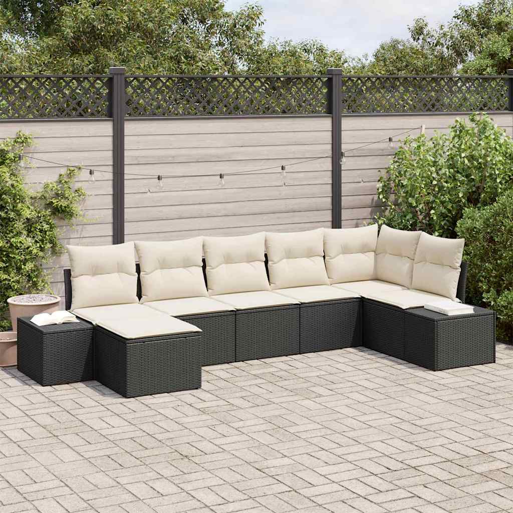 Conjunto de Sofá de Jardim com almofada 7 pcs Preto vime PE