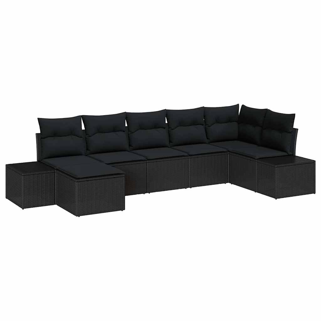 Conjunto de Sofá de Jardim com almofada 7 pcs Preto vime PE