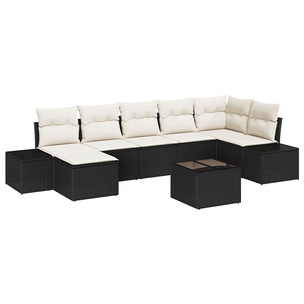 Conjunto de Sofá de Jardim com almofada 8 pcs Preto vime PE