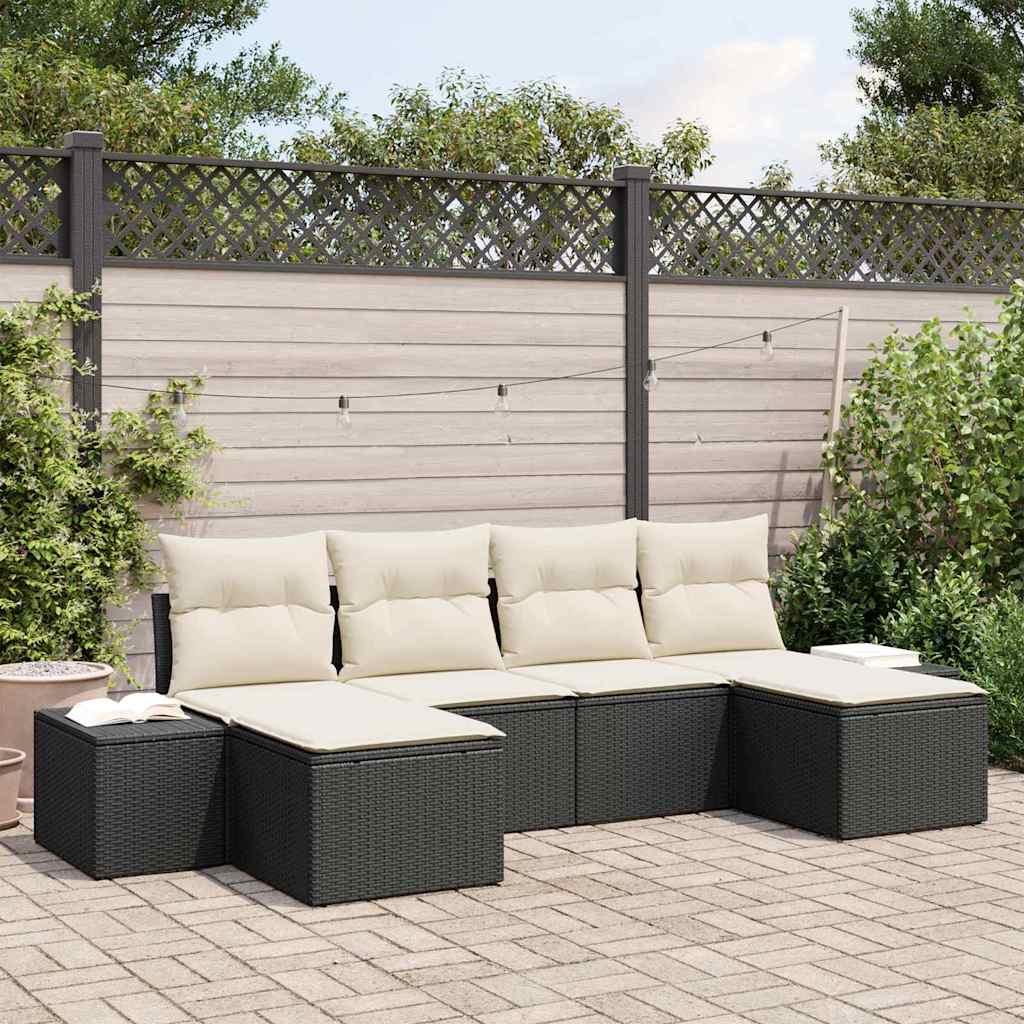 Conjunto de Sofá de Jardim com almofada 6 pcs Preto vime PE