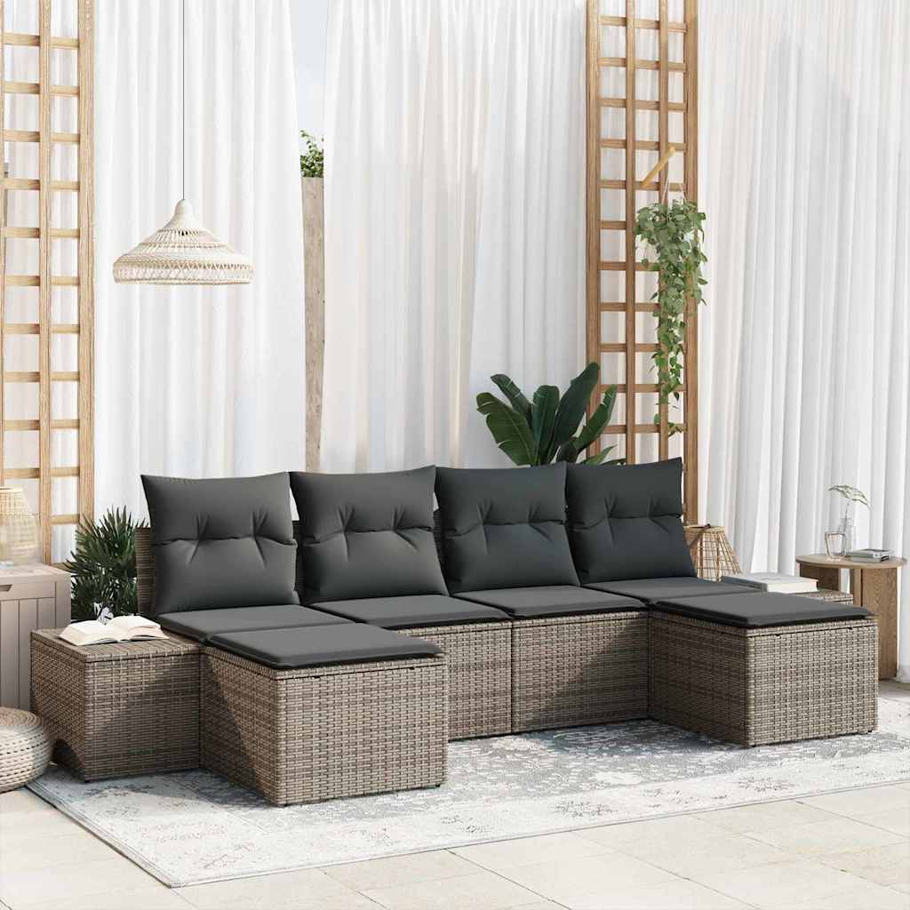 Conjunto de Sofá de Jardim com almofada 6 pcs Cinzeto vime PE