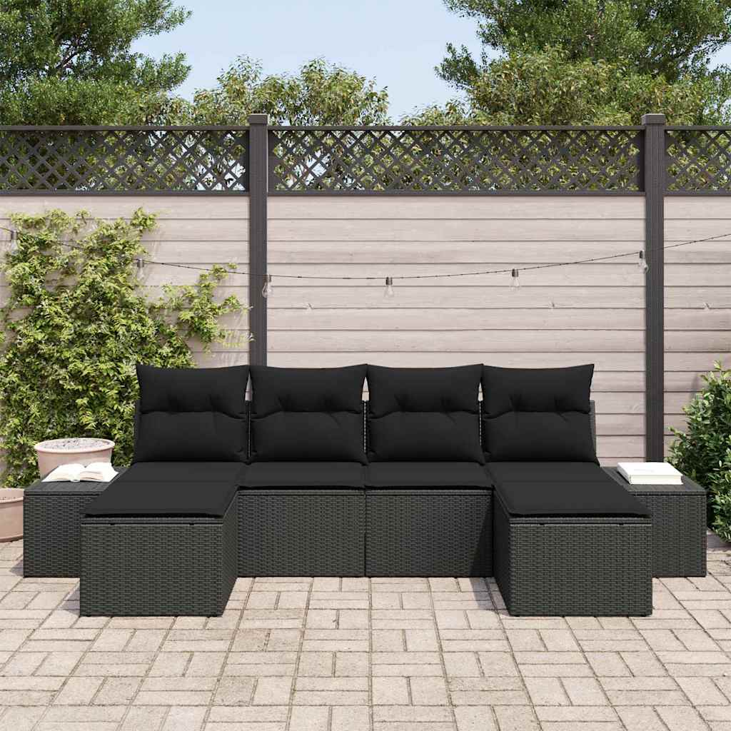 Conjunto de Sofá de Jardim com almofada 6 pcs Preto vime PE