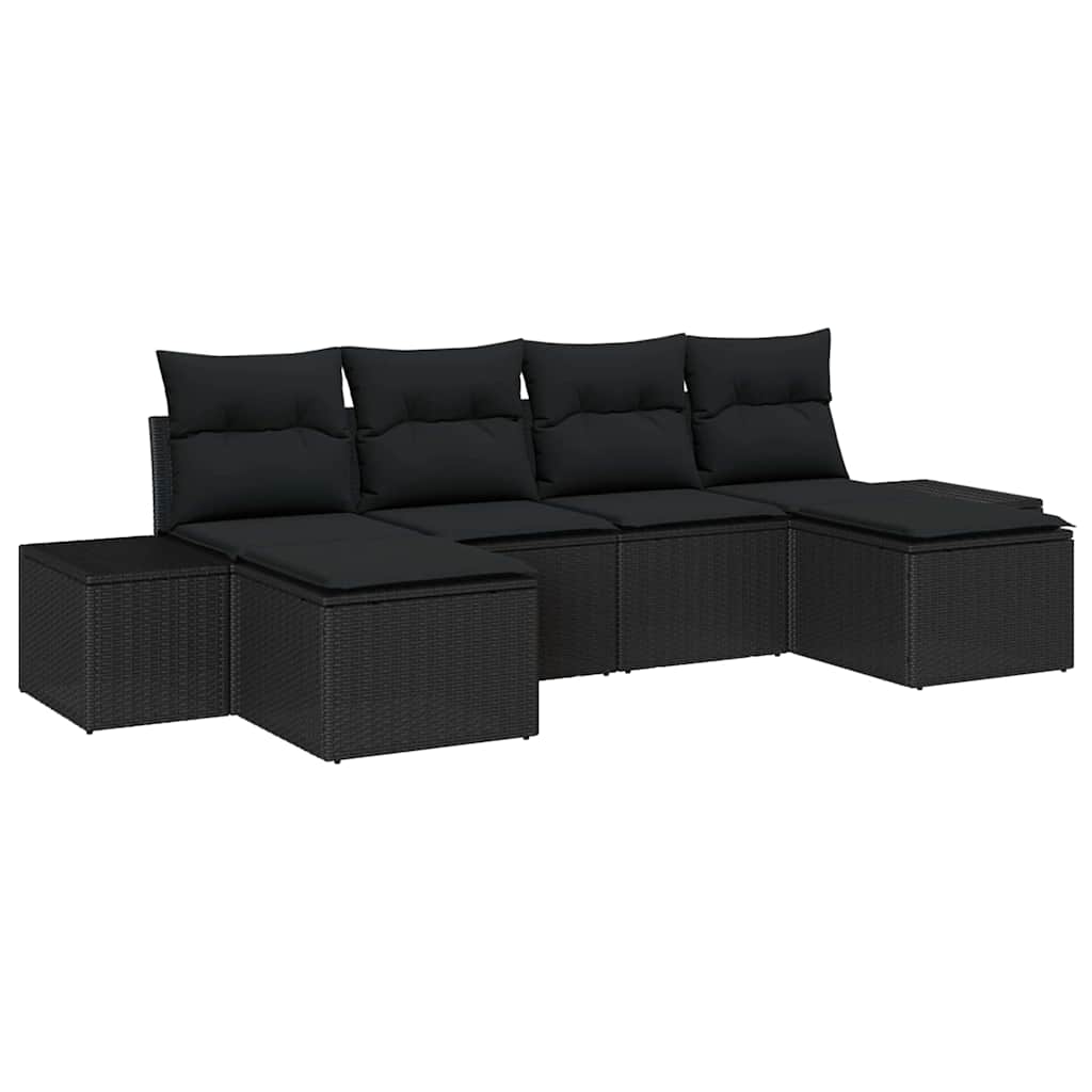Conjunto de Sofá de Jardim com almofada 6 pcs Preto vime PE