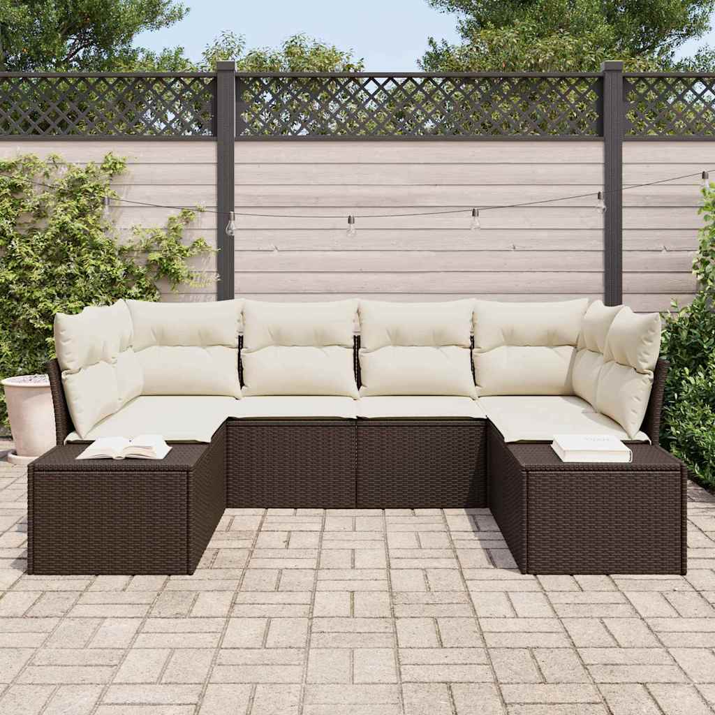 Conjunto de Sofá de Jardim com almofada 6 pcs Castanho vime PE