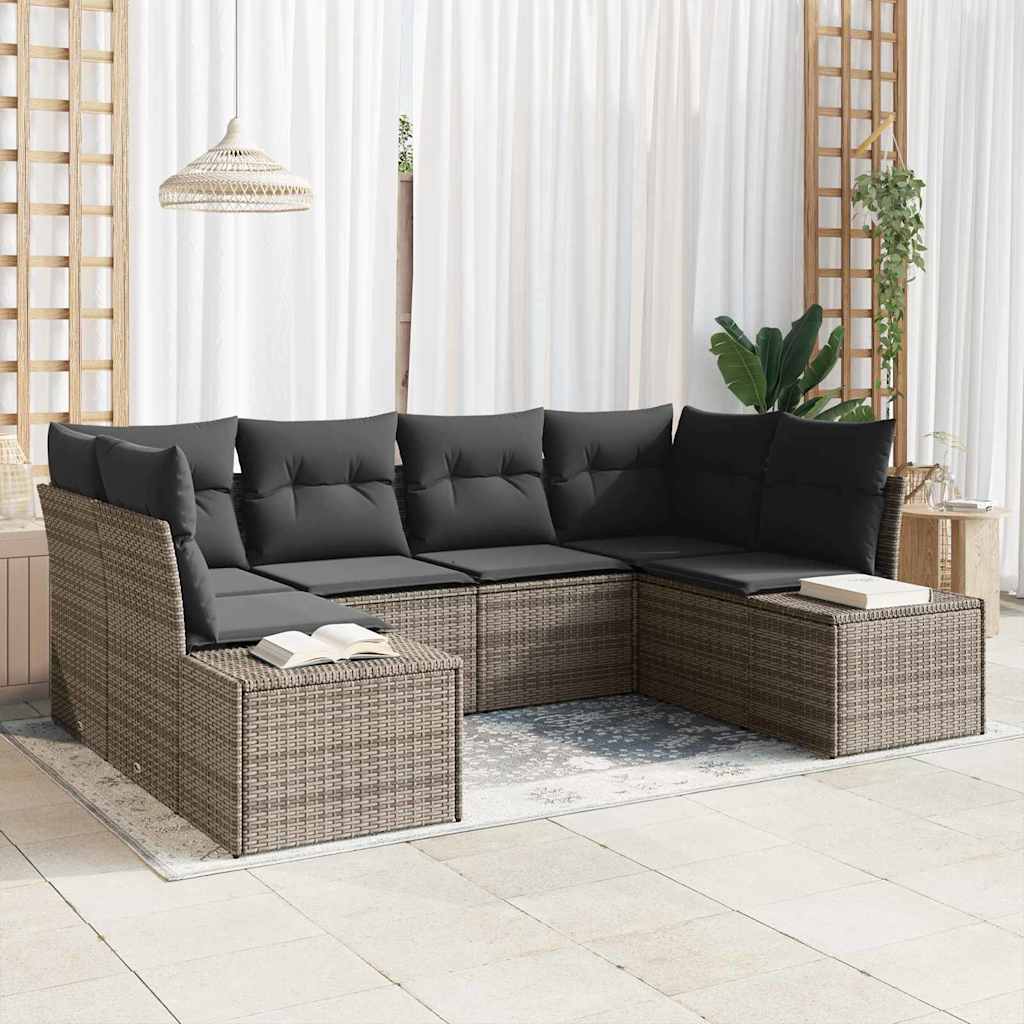 Conjunto de Sofá de Jardim com almofada 6 pcs Cinzeto vime PE