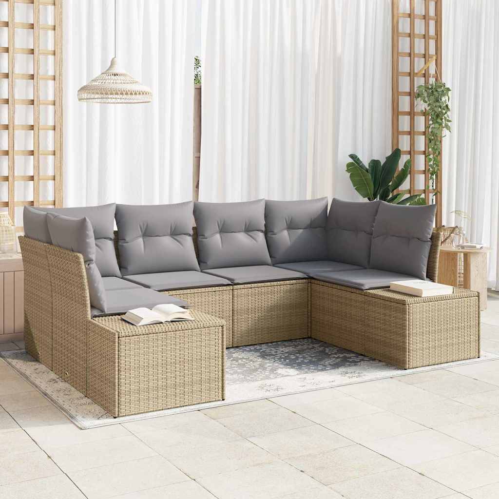 Conjunto de Sofá de Jardim com almofada 6 pcs Bege vime PE