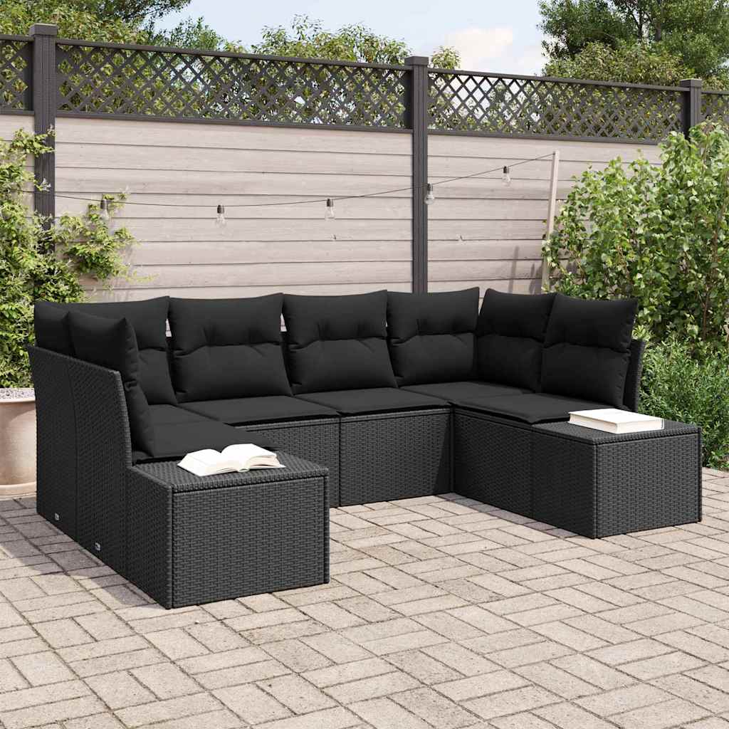 Conjunto de Sofá de Jardim com almofada 6 pcs Preto vime PE