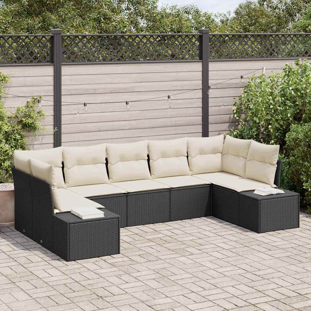 Conjunto de Sofá de Jardim com almofada 7 pcs Preto vime PE