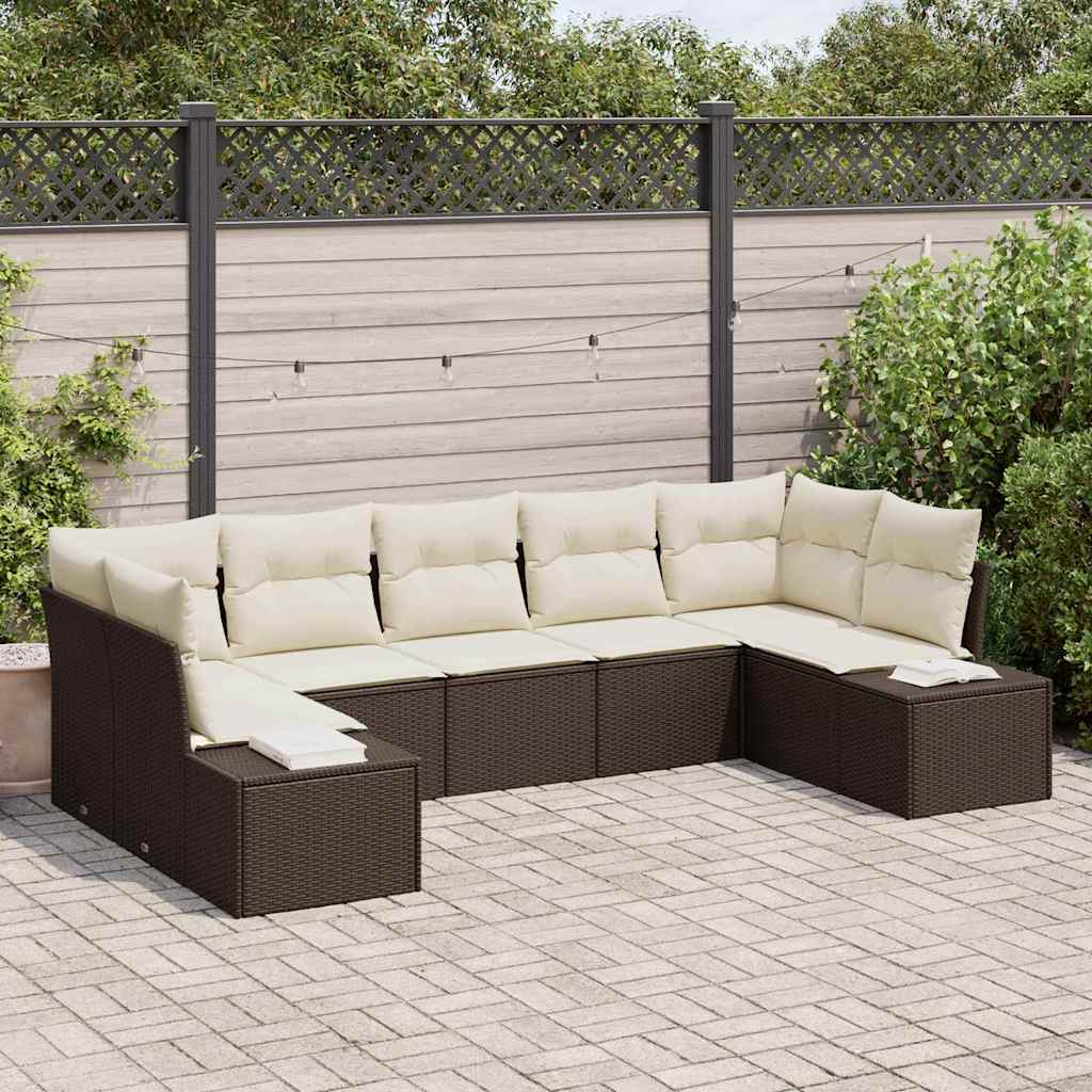 Conjunto de Sofá de Jardim com almofada 7 pcs Castanho vime PE