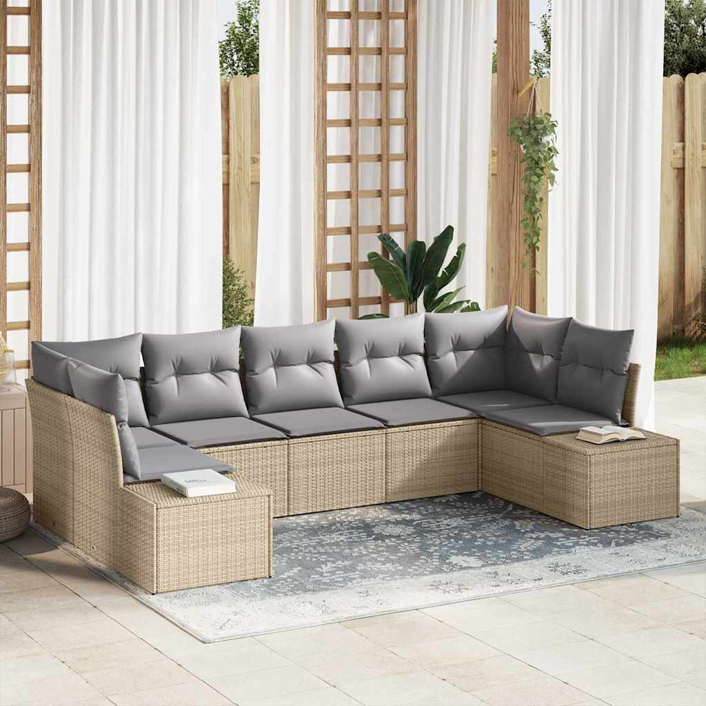 Conjunto de Sofá de Jardim com almofada 7 pcs Bege vime PE