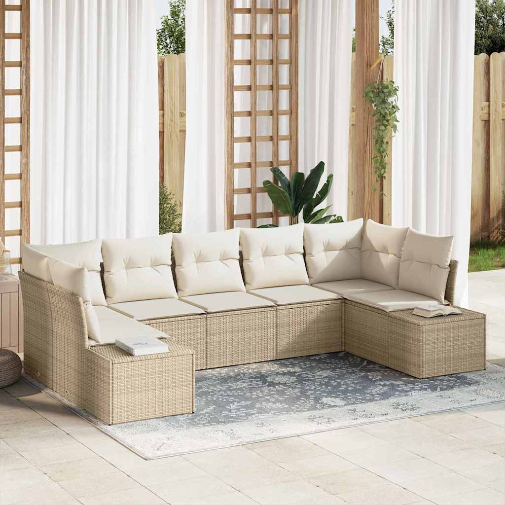 Conjunto de Sofá de Jardim com almofada 7 pcs Bege vime PE