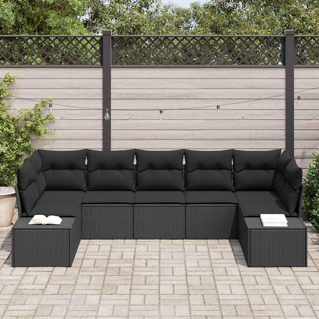 Conjunto de Sofá de Jardim com almofada 7 pcs Preto vime PE