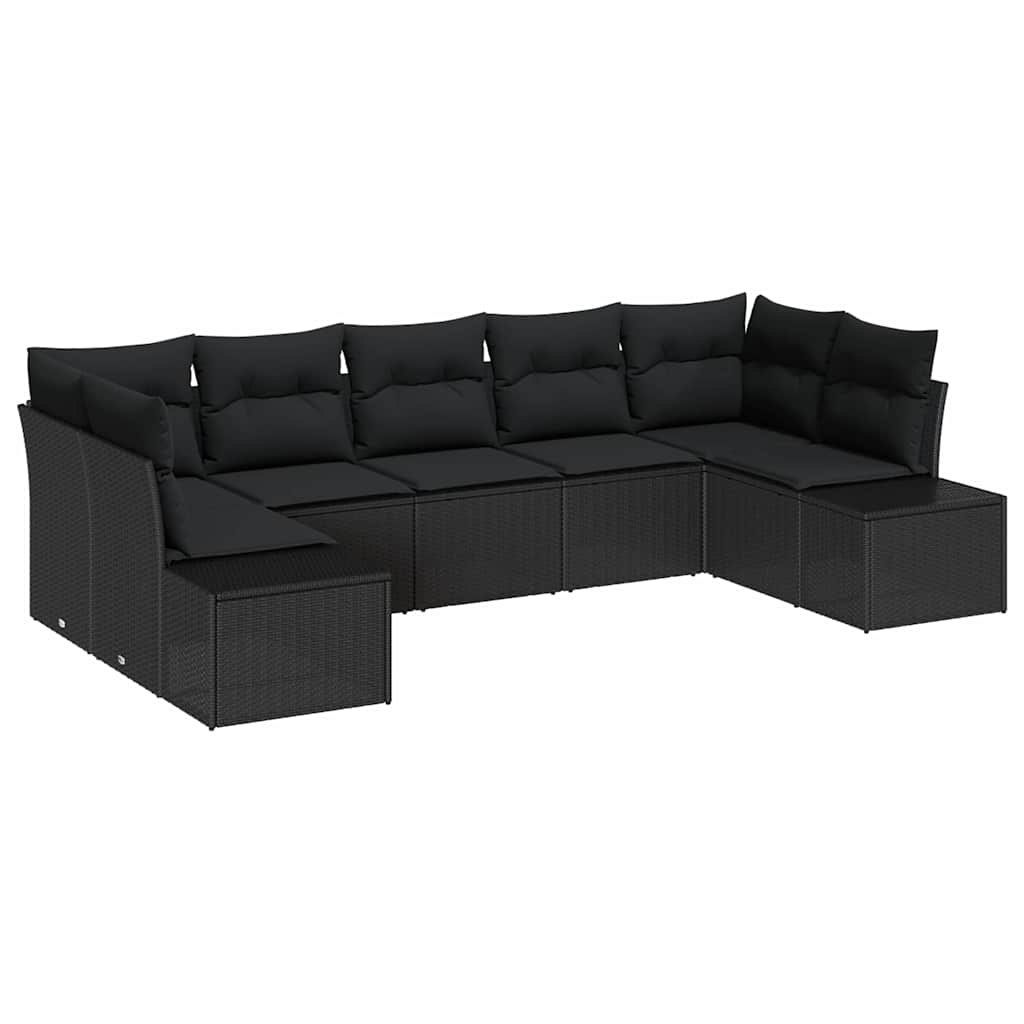 Conjunto de Sofá de Jardim com almofada 7 pcs Preto vime PE